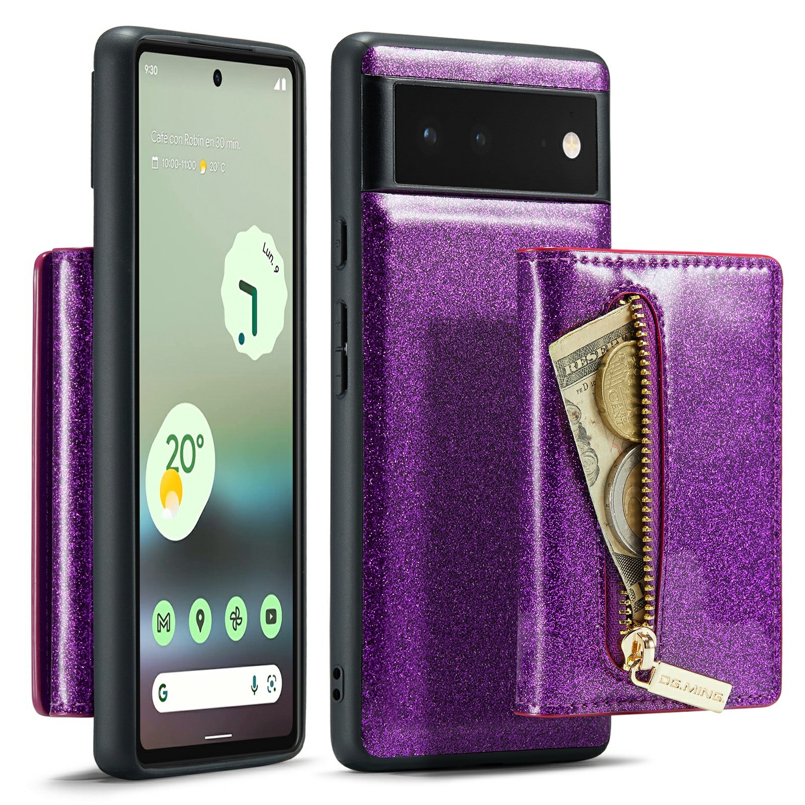 DG.MING M3 Series For Google Pixel 6a Glitter Bling Powder PU Leather Anti-scratch Magnetic Phone Cover PC TPU Kickstand Zipper Pocket Wallet Smartphone Case DG.MING M3 Series For Google Pixel 6a Glitter Bling Powder PU Leather Anti-scratch Magnetic Phone Cover PC TPU Kickstand Zipper Pocket Wallet Smartphone Case